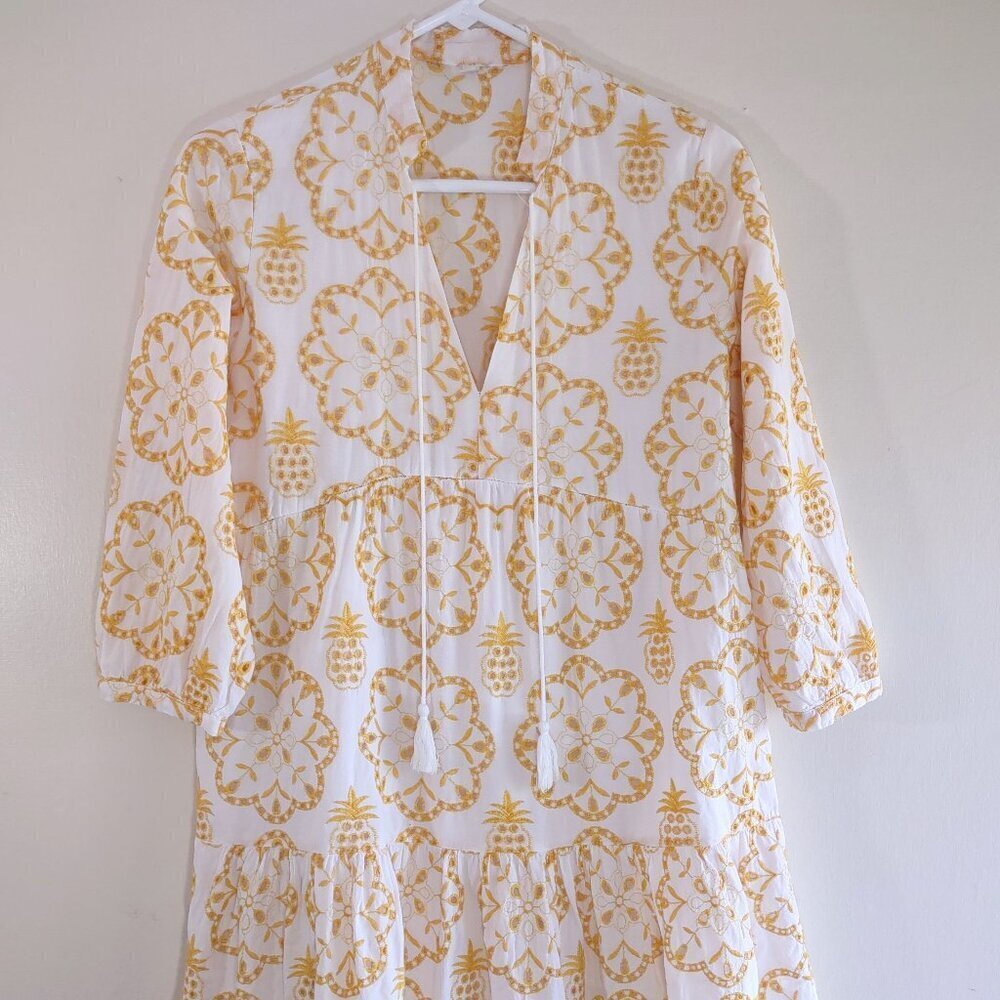 Yellow Babydoll Eyelet Floral Embroidered Dress Festival Boho Hippie Small - Picture 5 of 11